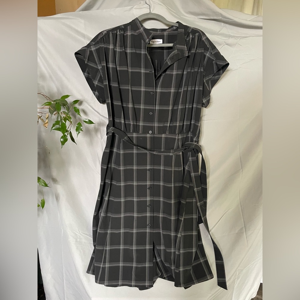 Black and White Plaid Button-Up Dress
